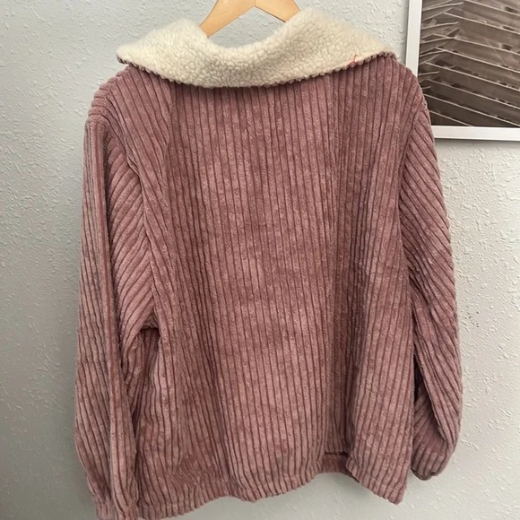 Pink Corduroy With Sherpa Lining Sweatshirt - Picture 5 of 6